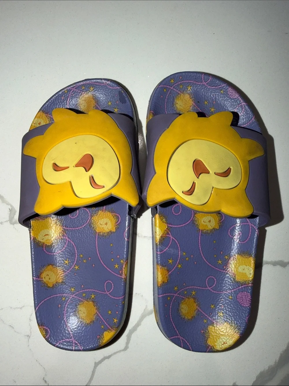 Kids Purple and Yellow Wish Star Disney Slide Sandals